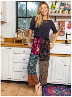 NATURAL LIFE Multicolor Patchwork Floral Wide-Leg Pants